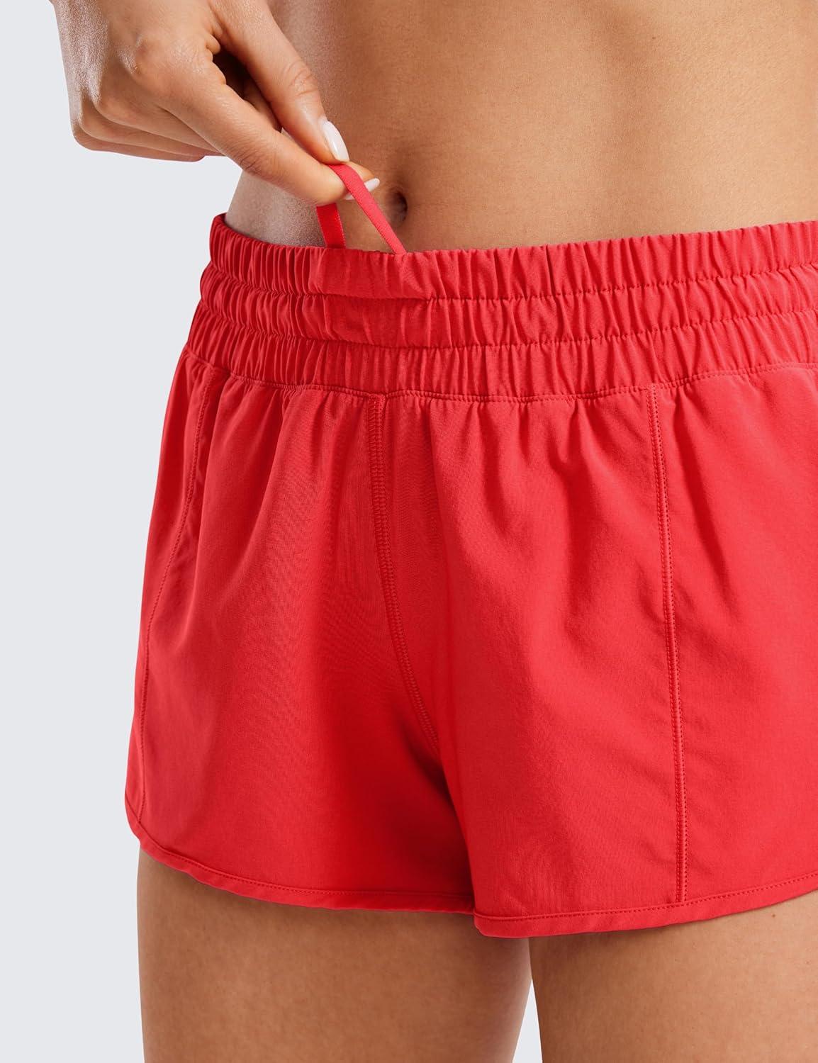 imageCRZ YOGA Low Waisted Running Shorts for Women 25quot Mesh Liner Quick Dry for Workout Sport Athletic with Zipper PocketDeep Red