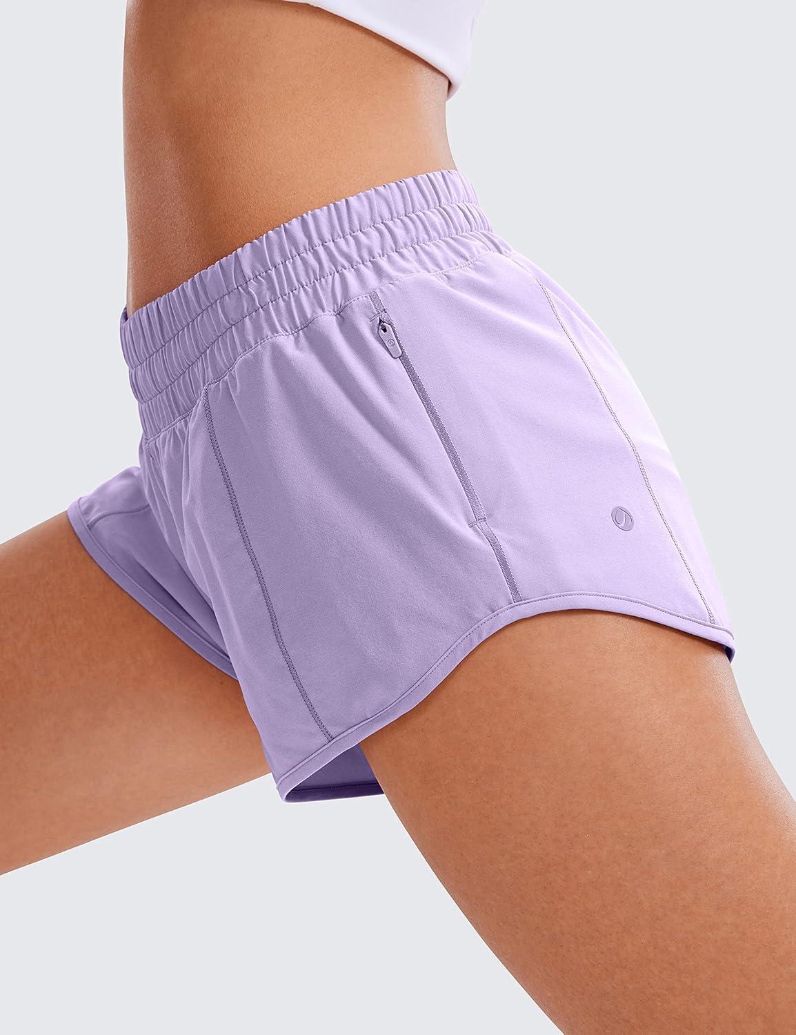 imageCRZ YOGA Low Waisted Running Shorts for Women 25quot Mesh Liner Quick Dry for Workout Sport Athletic with Zipper PocketLilac