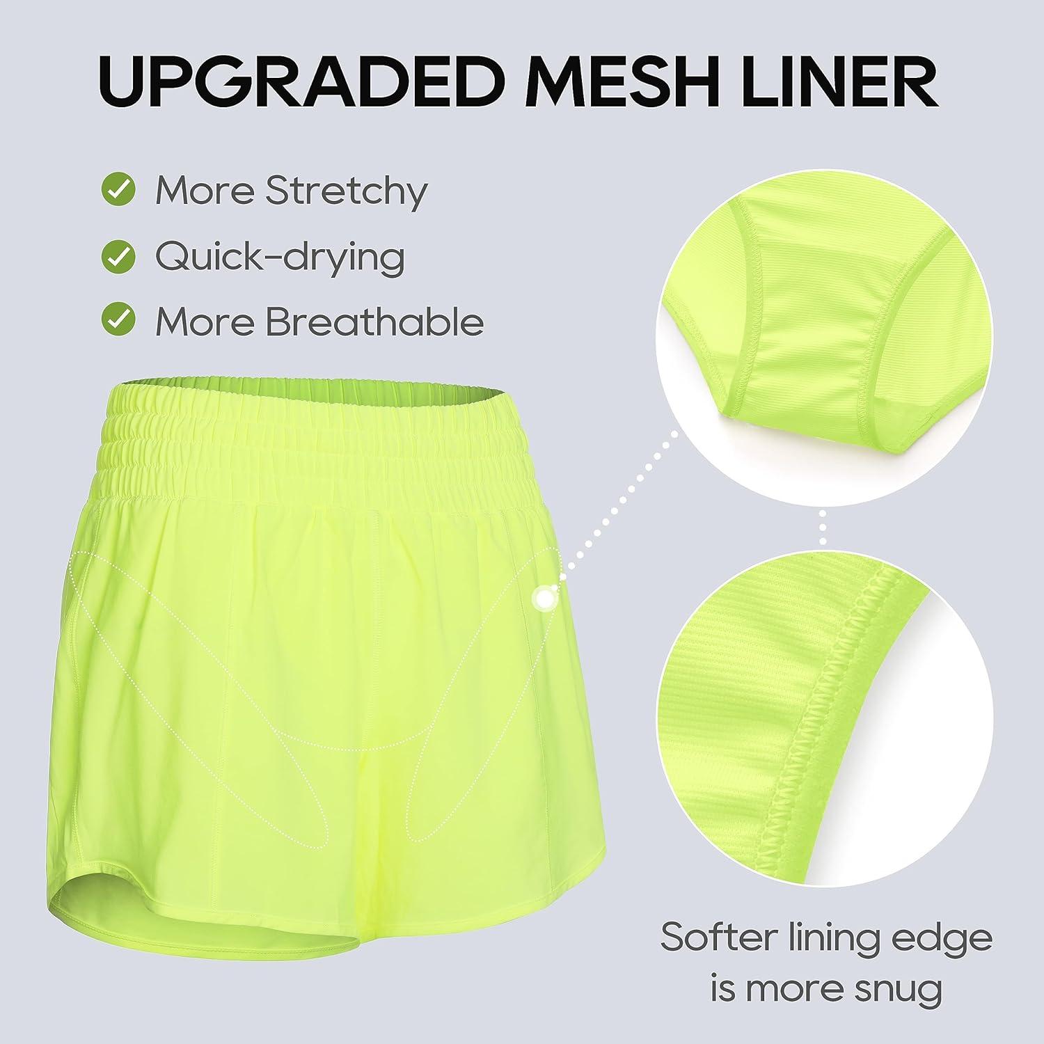 imageCRZ YOGA Low Waisted Running Shorts for Women 25quot Mesh Liner Quick Dry for Workout Sport Athletic with Zipper PocketNeon Yellow