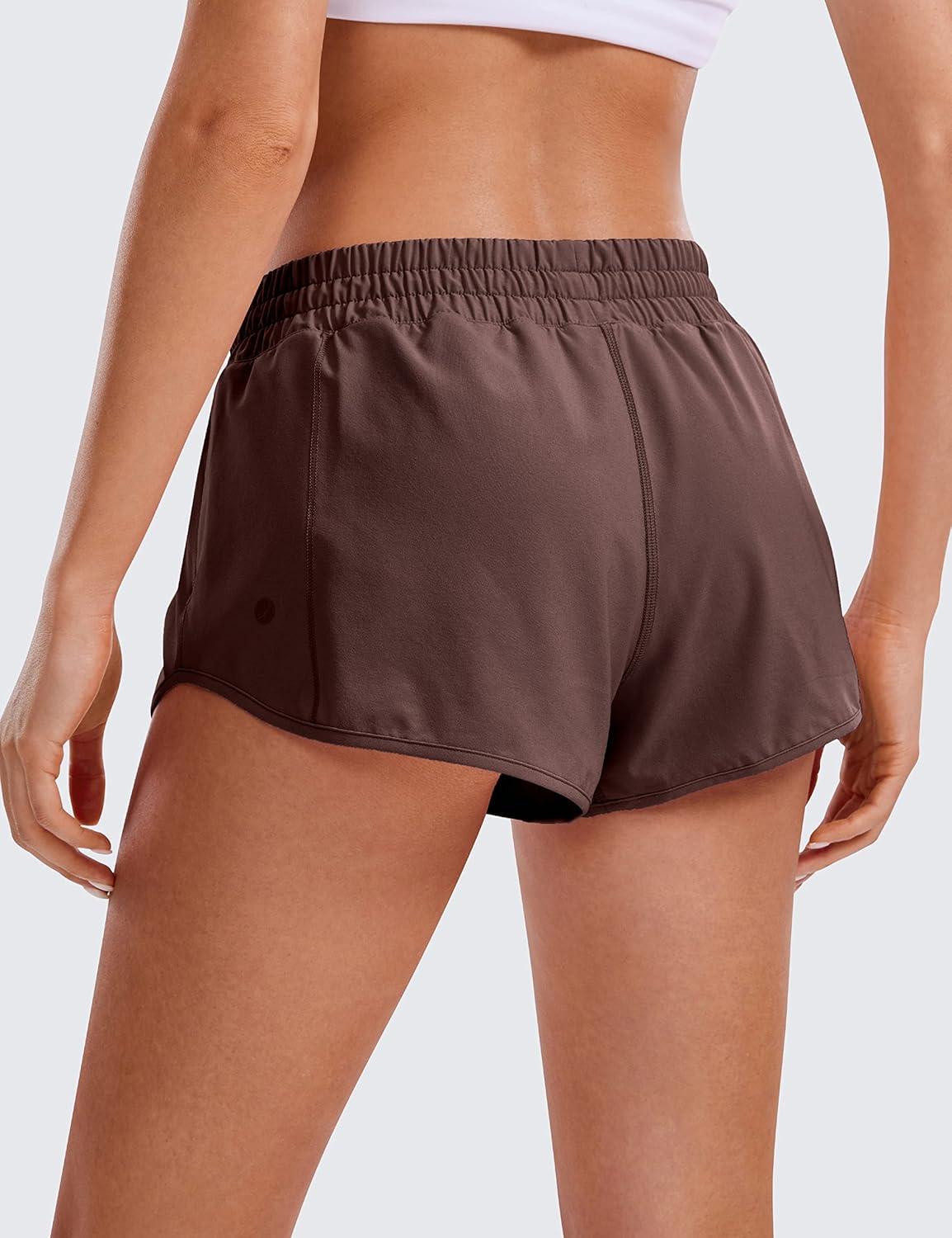imageCRZ YOGA Low Waisted Running Shorts for Women 25quot Mesh Liner Quick Dry for Workout Sport Athletic with Zipper PocketTaupe
