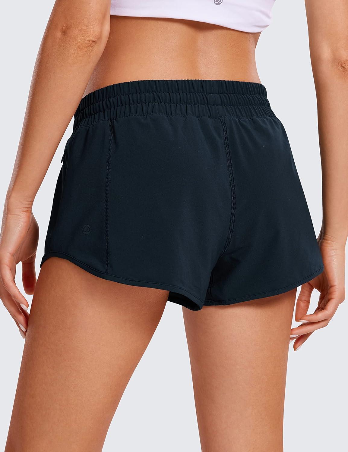 imageCRZ YOGA Low Waisted Running Shorts for Women 25quot Mesh Liner Quick Dry for Workout Sport Athletic with Zipper PocketTrue Navy