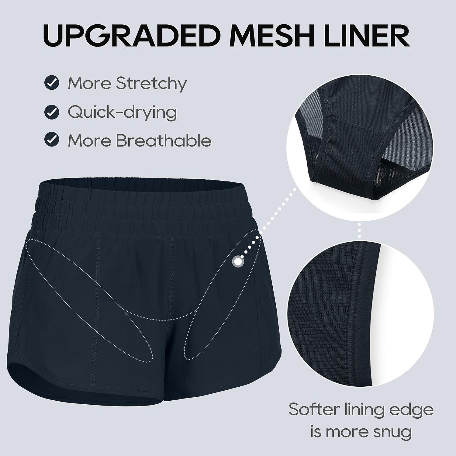 imageCRZ YOGA Low Waisted Running Shorts for Women 25quot Mesh Liner Quick Dry for Workout Sport Athletic with Zipper PocketTrue Navy