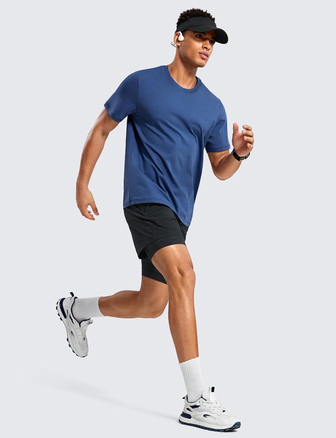 imageCRZ YOGA Mens 2 in 1 Long Liner Shorts 5quot Lined Running Quick Dry for Workout Gym Basketball Athletic with PocketsBlack