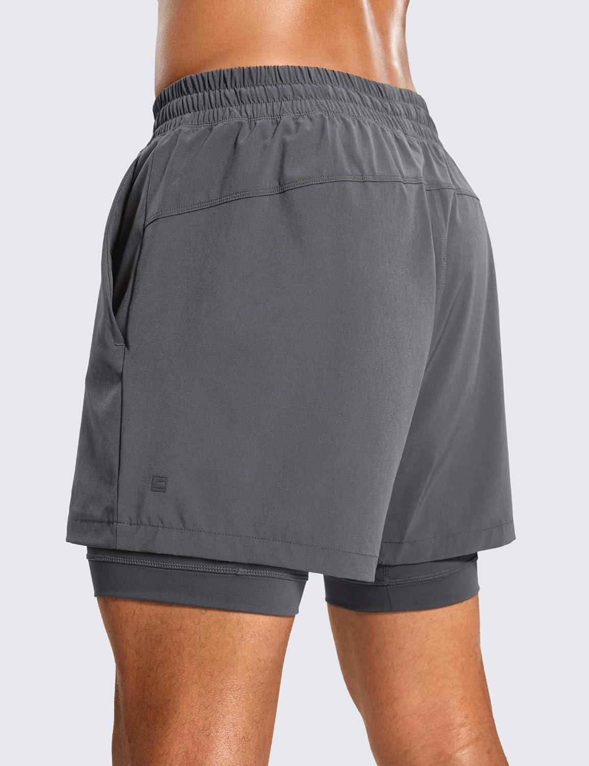 imageCRZ YOGA Mens 2 in 1 Long Liner Shorts 5quot Lined Running Quick Dry for Workout Gym Basketball Athletic with PocketsDark Carbon
