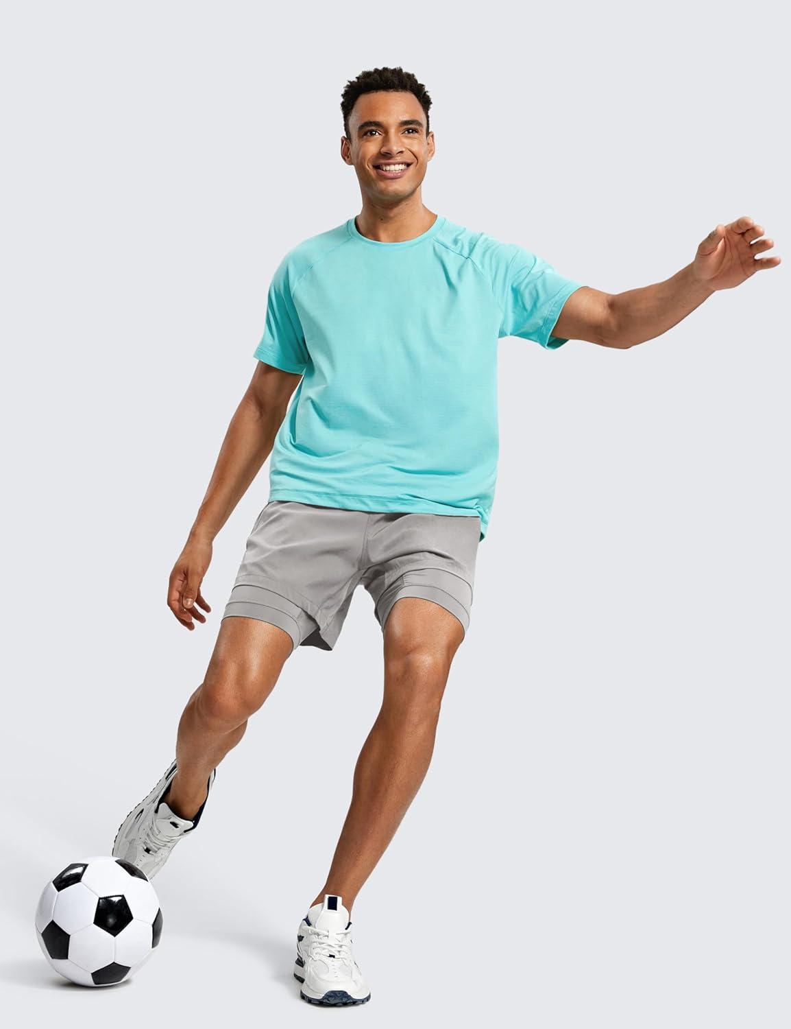 imageCRZ YOGA Mens 2 in 1 Long Liner Shorts 5quot Lined Running Quick Dry for Workout Gym Basketball Athletic with PocketsDark Chrome