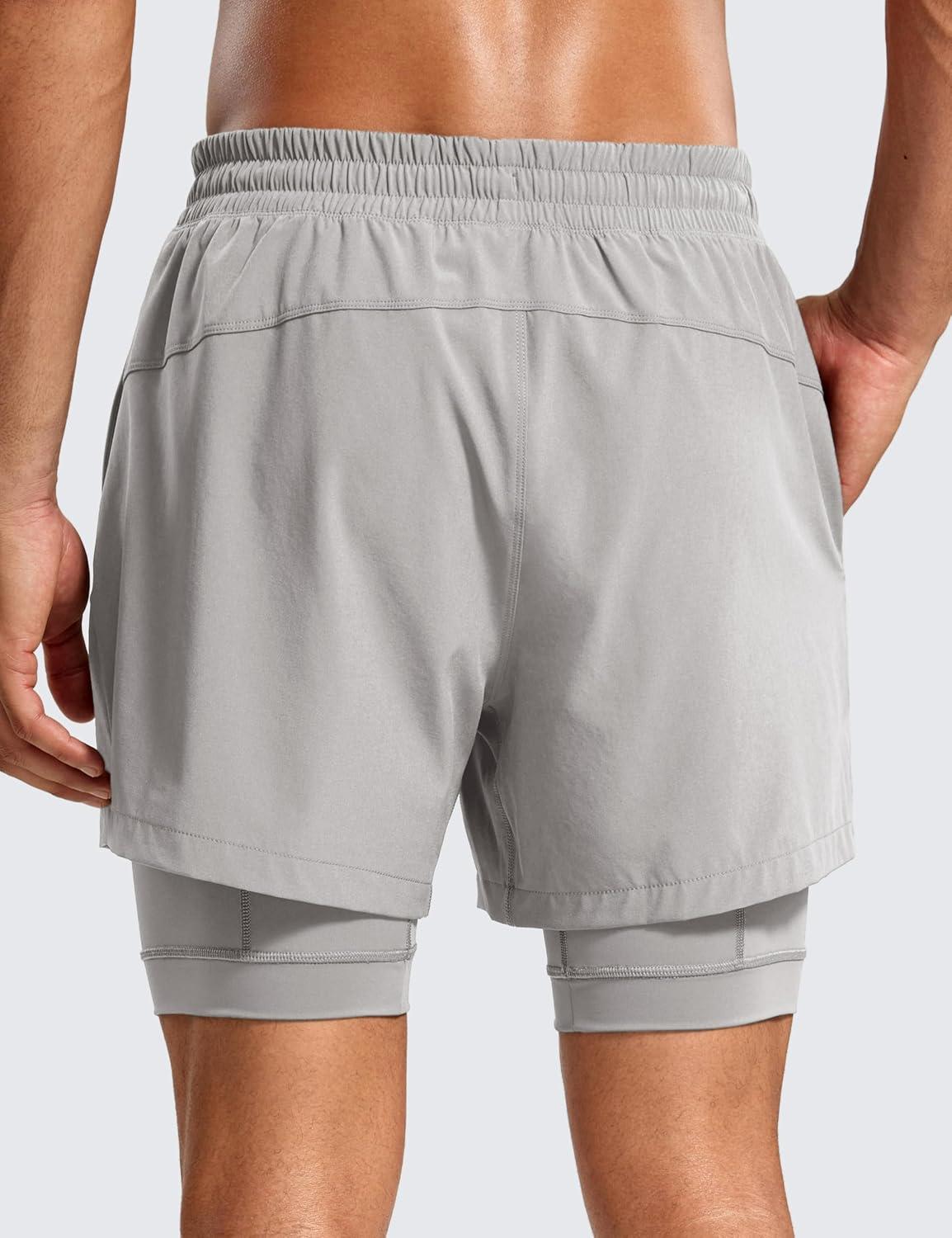imageCRZ YOGA Mens 2 in 1 Long Liner Shorts 5quot Lined Running Quick Dry for Workout Gym Basketball Athletic with PocketsDark Chrome