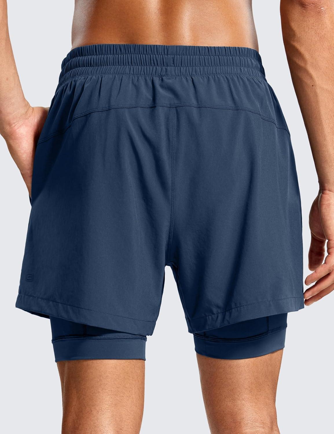 imageCRZ YOGA Mens 2 in 1 Long Liner Shorts 5quot Lined Running Quick Dry for Workout Gym Basketball Athletic with PocketsElectric Blue