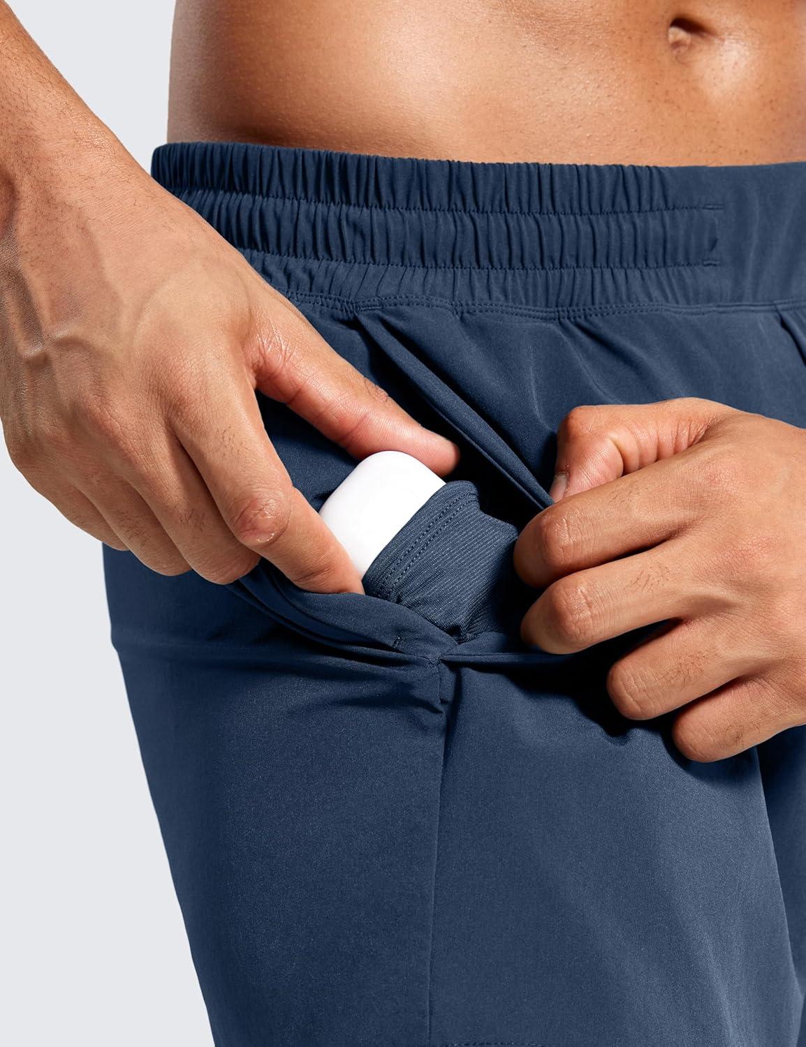 imageCRZ YOGA Mens 2 in 1 Long Liner Shorts 5quot Lined Running Quick Dry for Workout Gym Basketball Athletic with PocketsElectric Blue