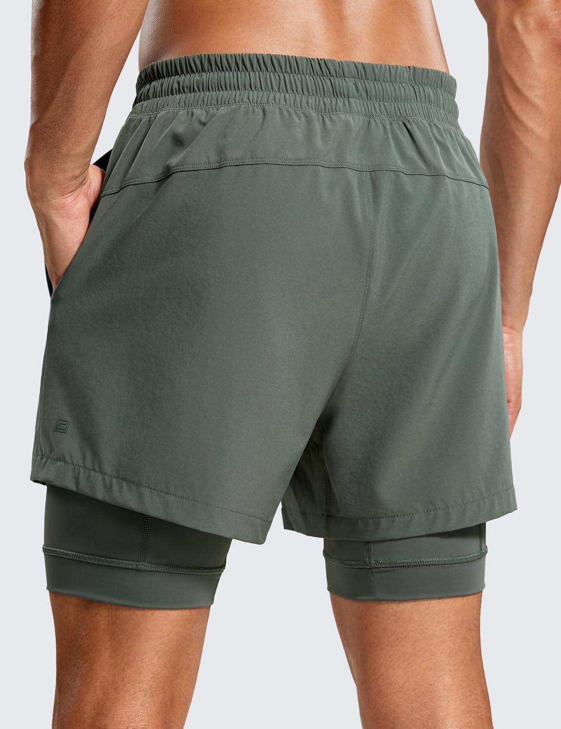 imageCRZ YOGA Mens 2 in 1 Long Liner Shorts 5quot Lined Running Quick Dry for Workout Gym Basketball Athletic with PocketsGrey Sage
