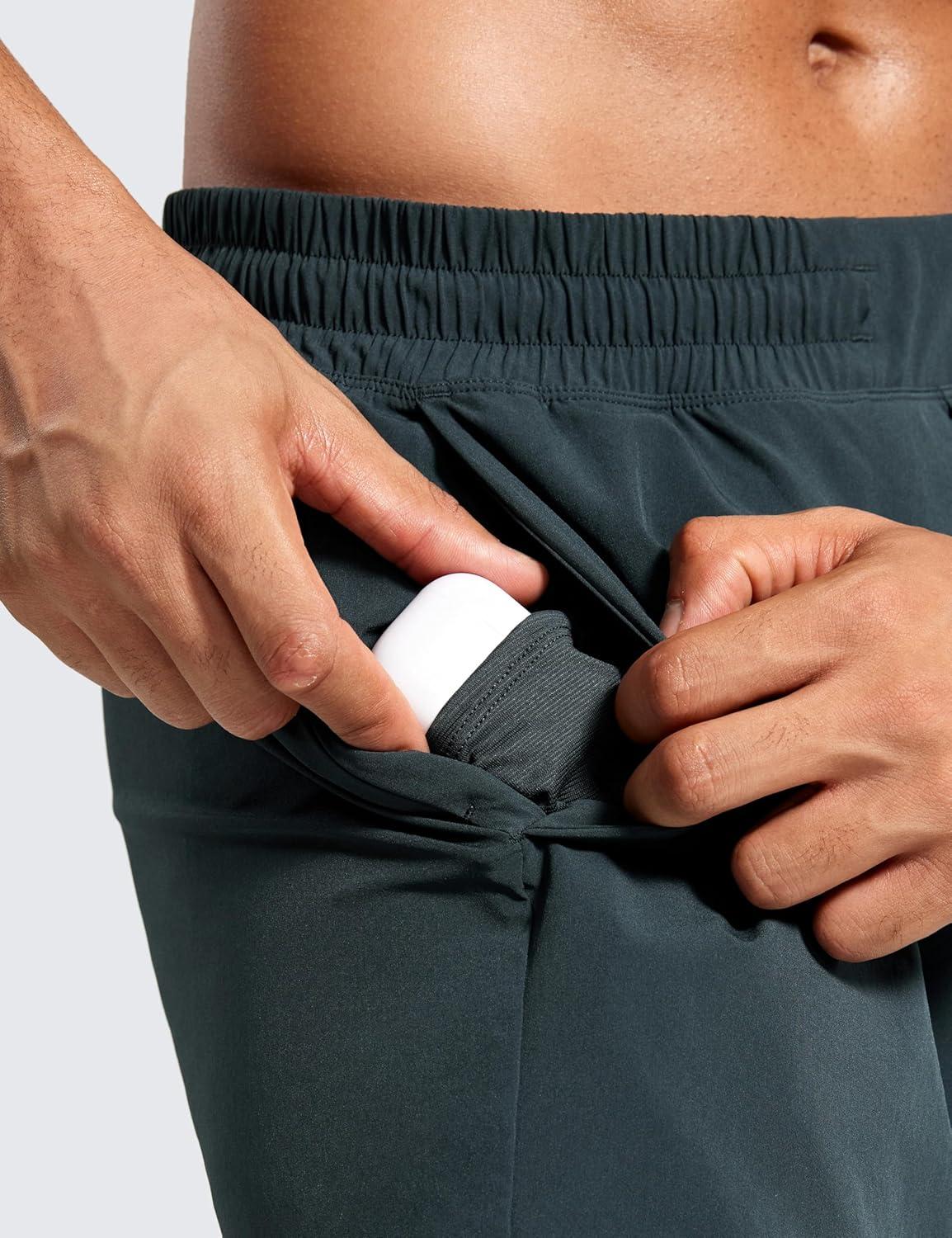 imageCRZ YOGA Mens 2 in 1 Long Liner Shorts 5quot Lined Running Quick Dry for Workout Gym Basketball Athletic with PocketsMelanite