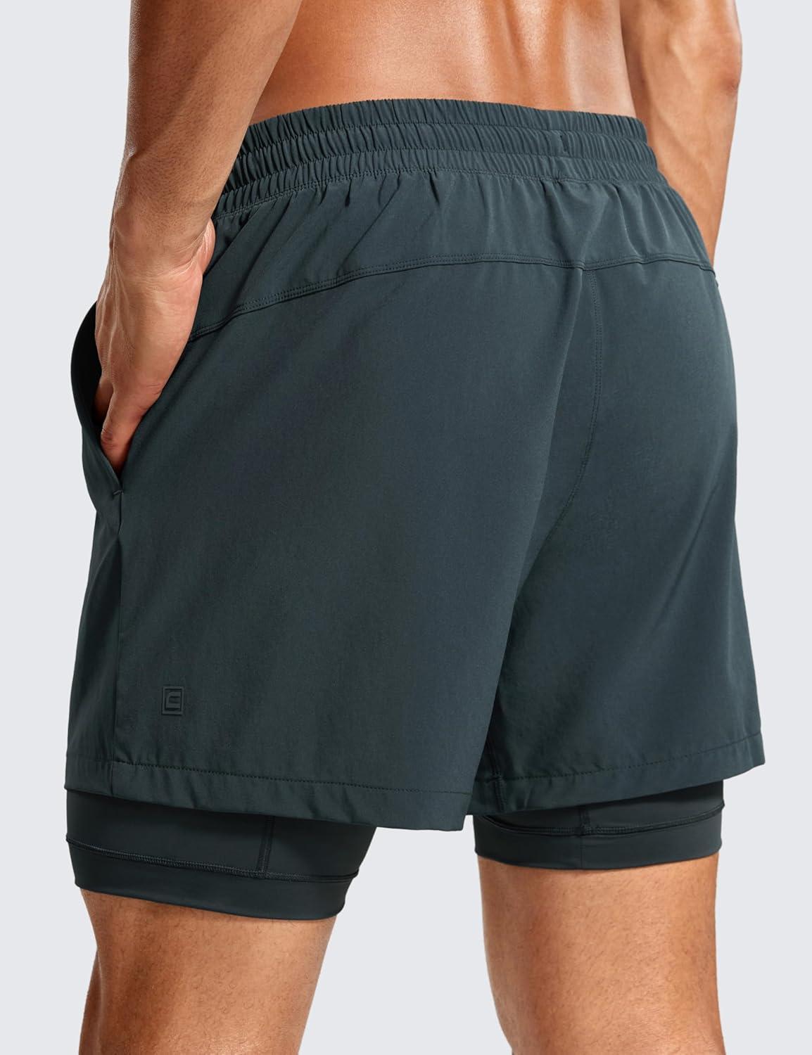 imageCRZ YOGA Mens 2 in 1 Long Liner Shorts 5quot Lined Running Quick Dry for Workout Gym Basketball Athletic with PocketsMelanite