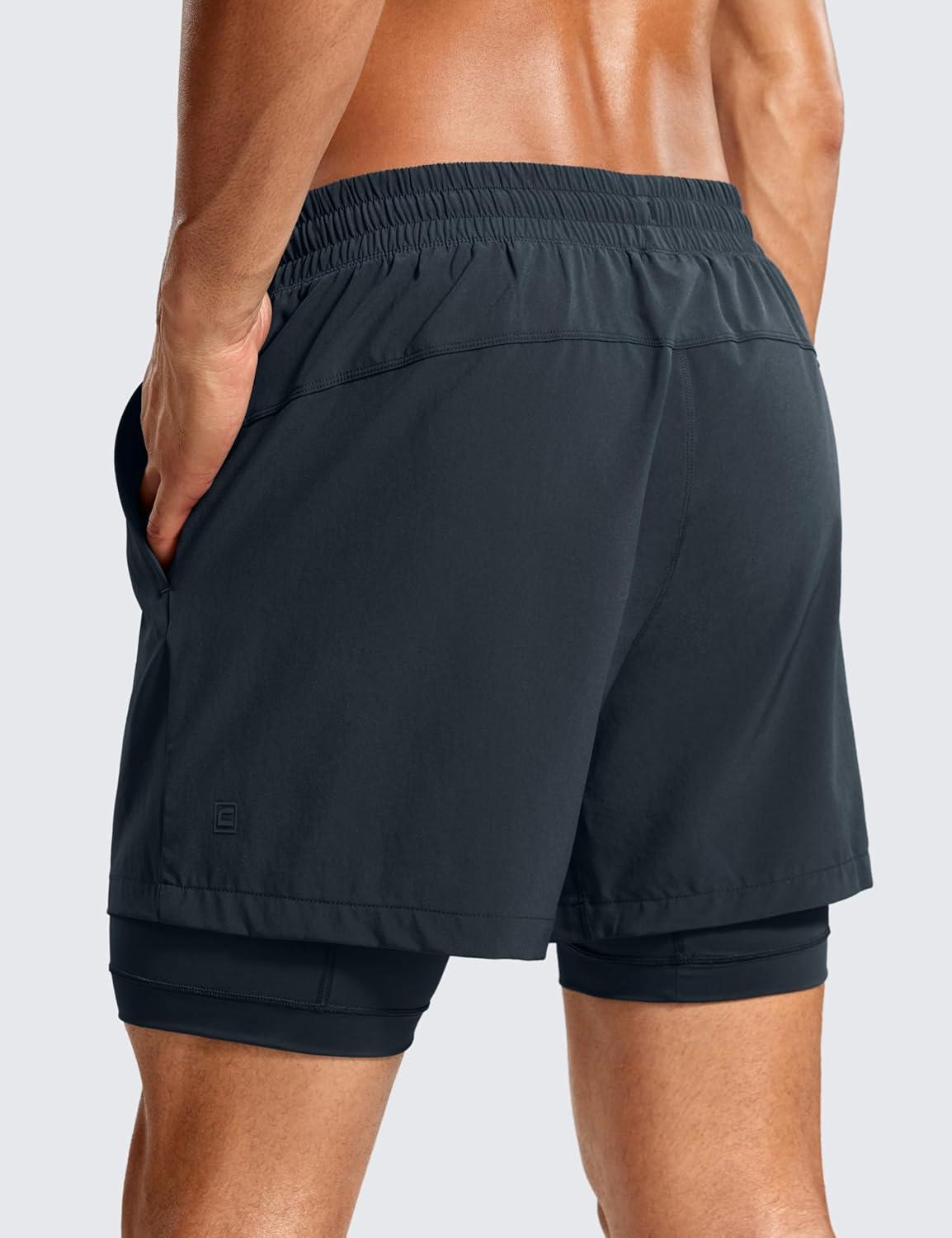 imageCRZ YOGA Mens 2 in 1 Long Liner Shorts 5quot Lined Running Quick Dry for Workout Gym Basketball Athletic with PocketsTrue Navy