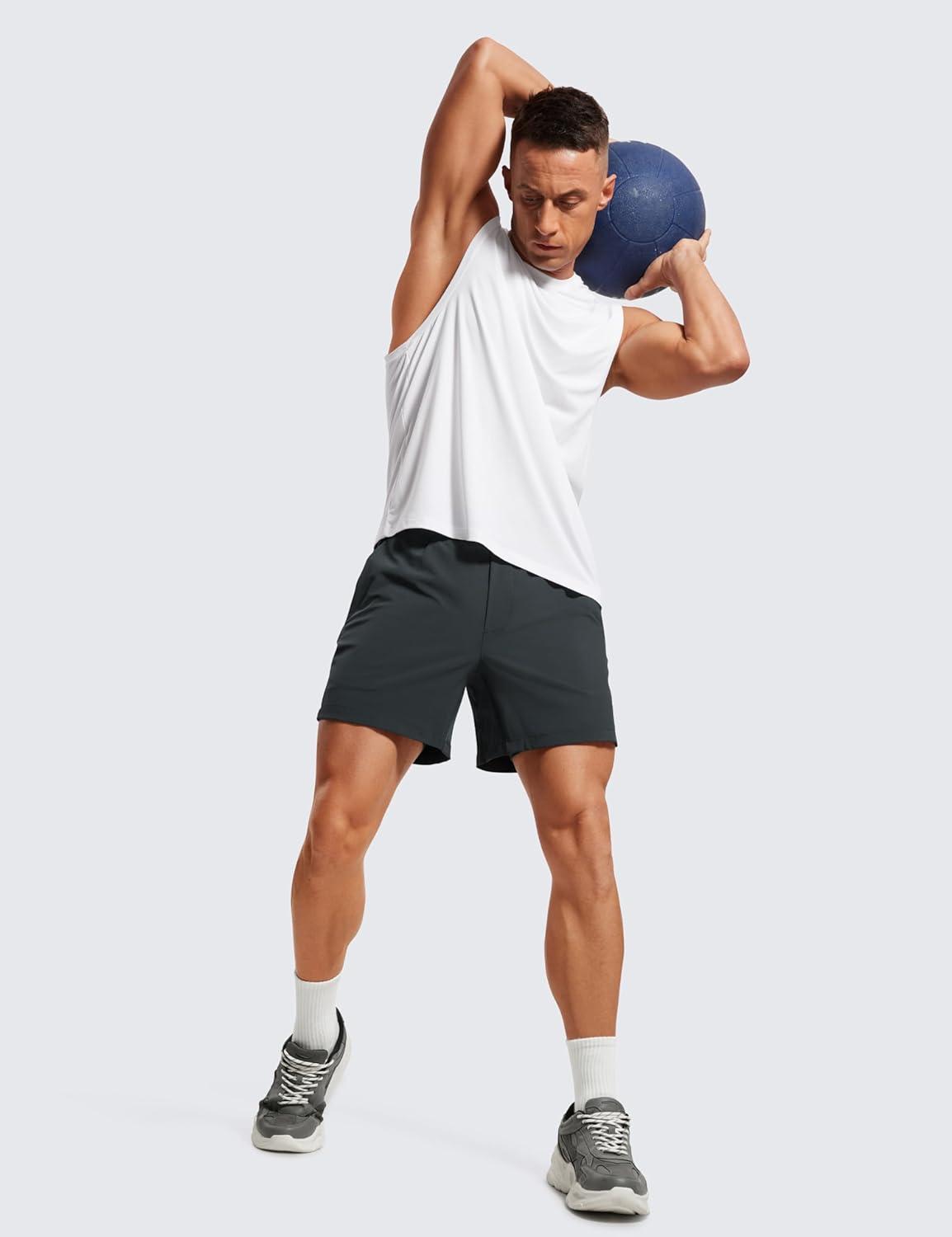 imageCRZ YOGA Mens 2 in 1 Running Shorts 5quot Lined Workout Quick Dry for Workout Sports Athletic with PocketsInk Gray