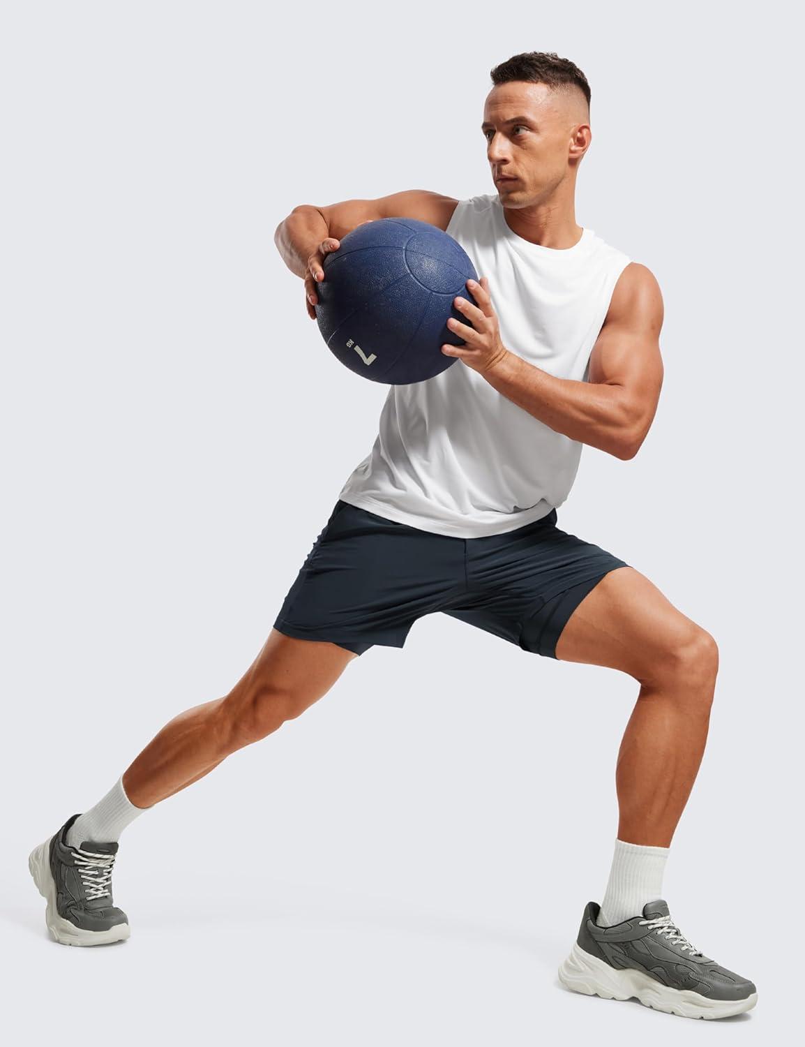 imageCRZ YOGA Mens 2 in 1 Running Shorts 5quot Lined Workout Quick Dry for Workout Sports Athletic with PocketsTrue Navy