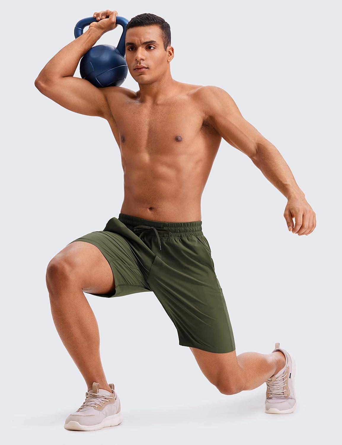 imageCRZ YOGA Mens 2 in 1 Running Shorts 9quot Lined Quick Dry for Workout Gym Sports Basketball Athletic with PocketsDark Olive