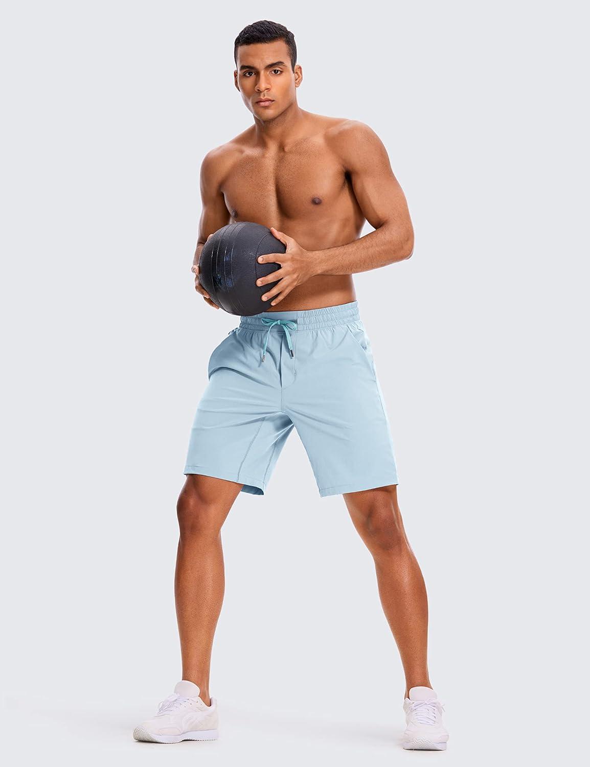 imageCRZ YOGA Mens 2 in 1 Running Shorts 9quot Lined Quick Dry for Workout Gym Sports Basketball Athletic with PocketsLight Grayish Blue