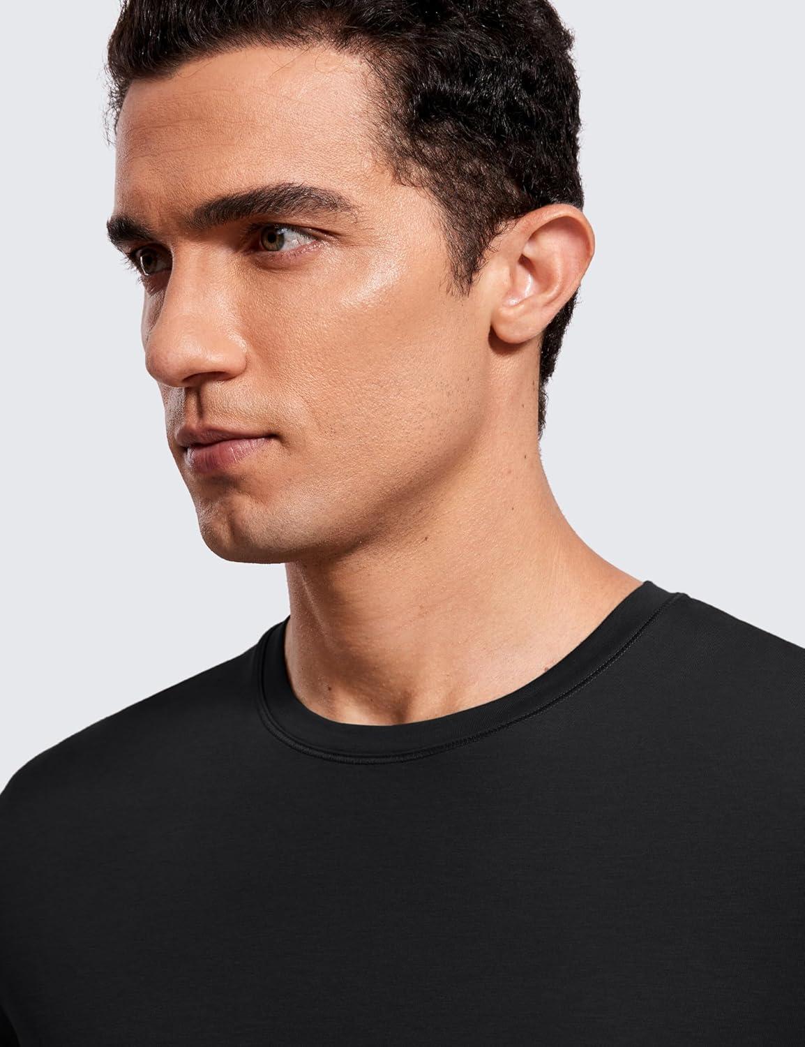 imageCRZ YOGA Mens Cotton Polyester Short Sleeve TShirt Classic Fit Casual Workout Tops Soft Premium TeeBlack