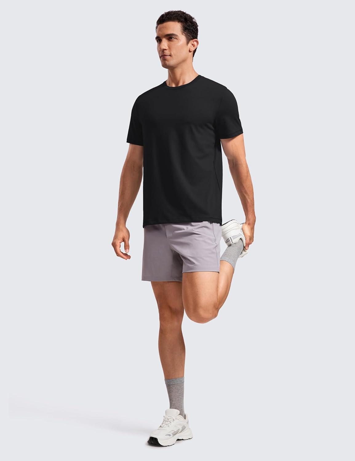 imageCRZ YOGA Mens Cotton Polyester Short Sleeve TShirt Classic Fit Casual Workout Tops Soft Premium TeeBlack