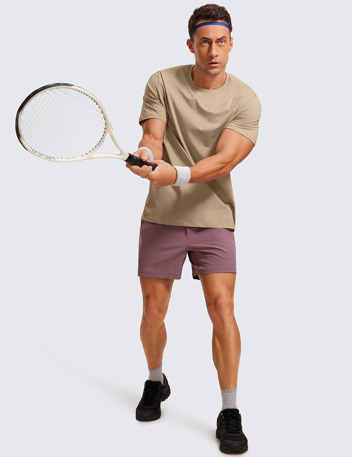 imageCRZ YOGA Mens Cotton Polyester Short Sleeve TShirt Classic Fit Casual Workout Tops Soft Premium TeeCalifornia Sand