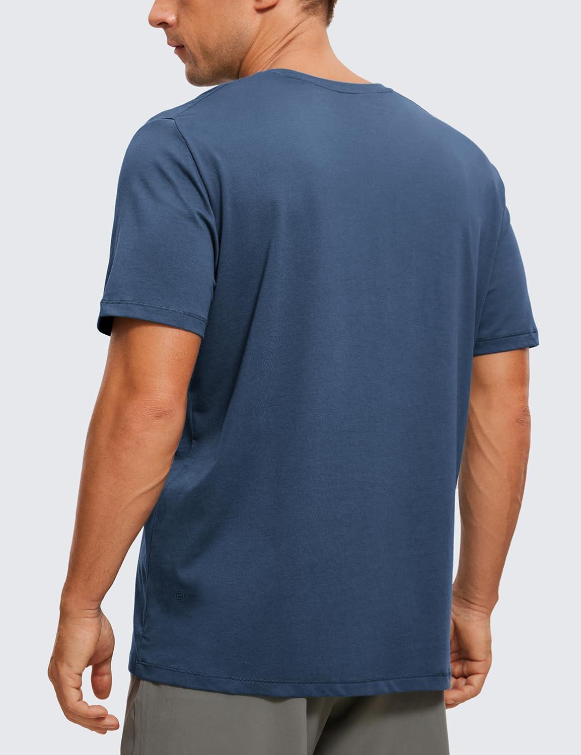 imageCRZ YOGA Mens Cotton Polyester Short Sleeve TShirt Classic Fit Casual Workout Tops Soft Premium TeeElectric Blue