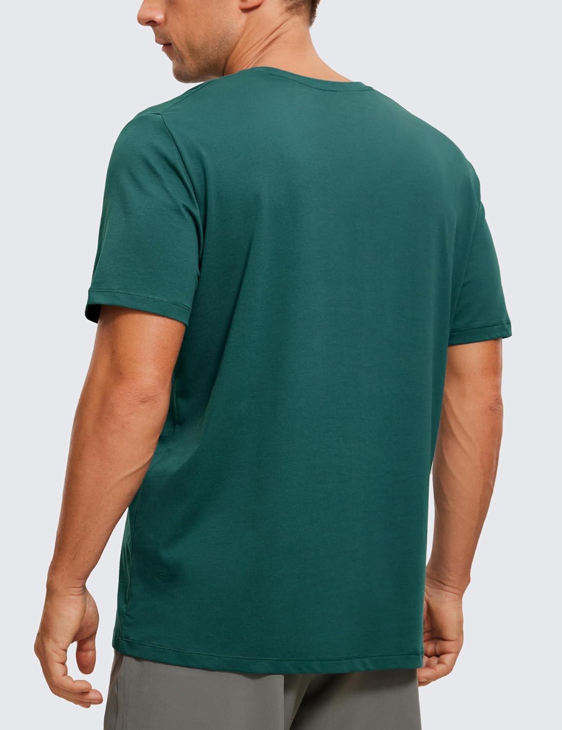 imageCRZ YOGA Mens Cotton Polyester Short Sleeve TShirt Classic Fit Casual Workout Tops Soft Premium TeeForest Green