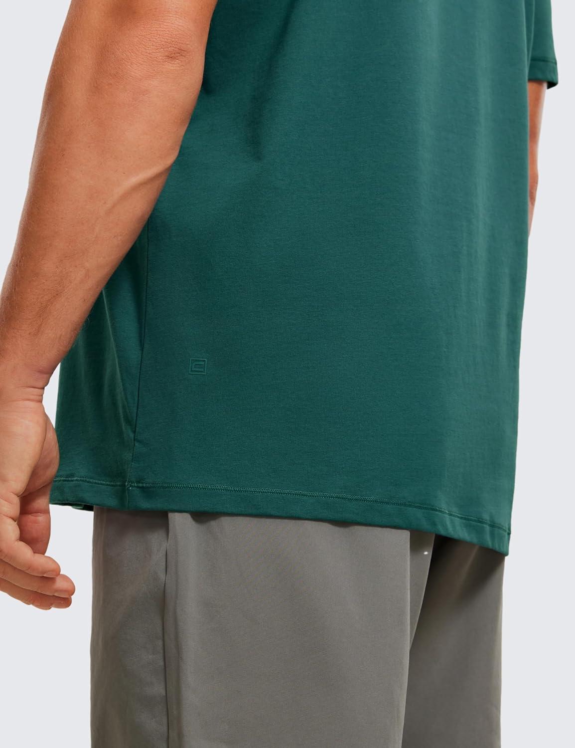 imageCRZ YOGA Mens Cotton Polyester Short Sleeve TShirt Classic Fit Casual Workout Tops Soft Premium TeeForest Green