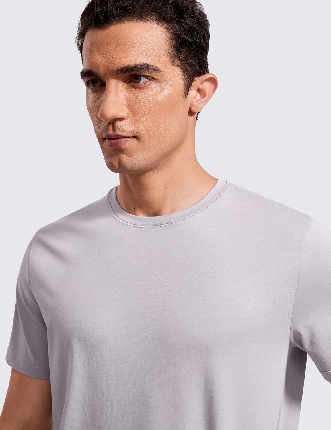 imageCRZ YOGA Mens Cotton Polyester Short Sleeve TShirt Classic Fit Casual Workout Tops Soft Premium TeeGull Gray