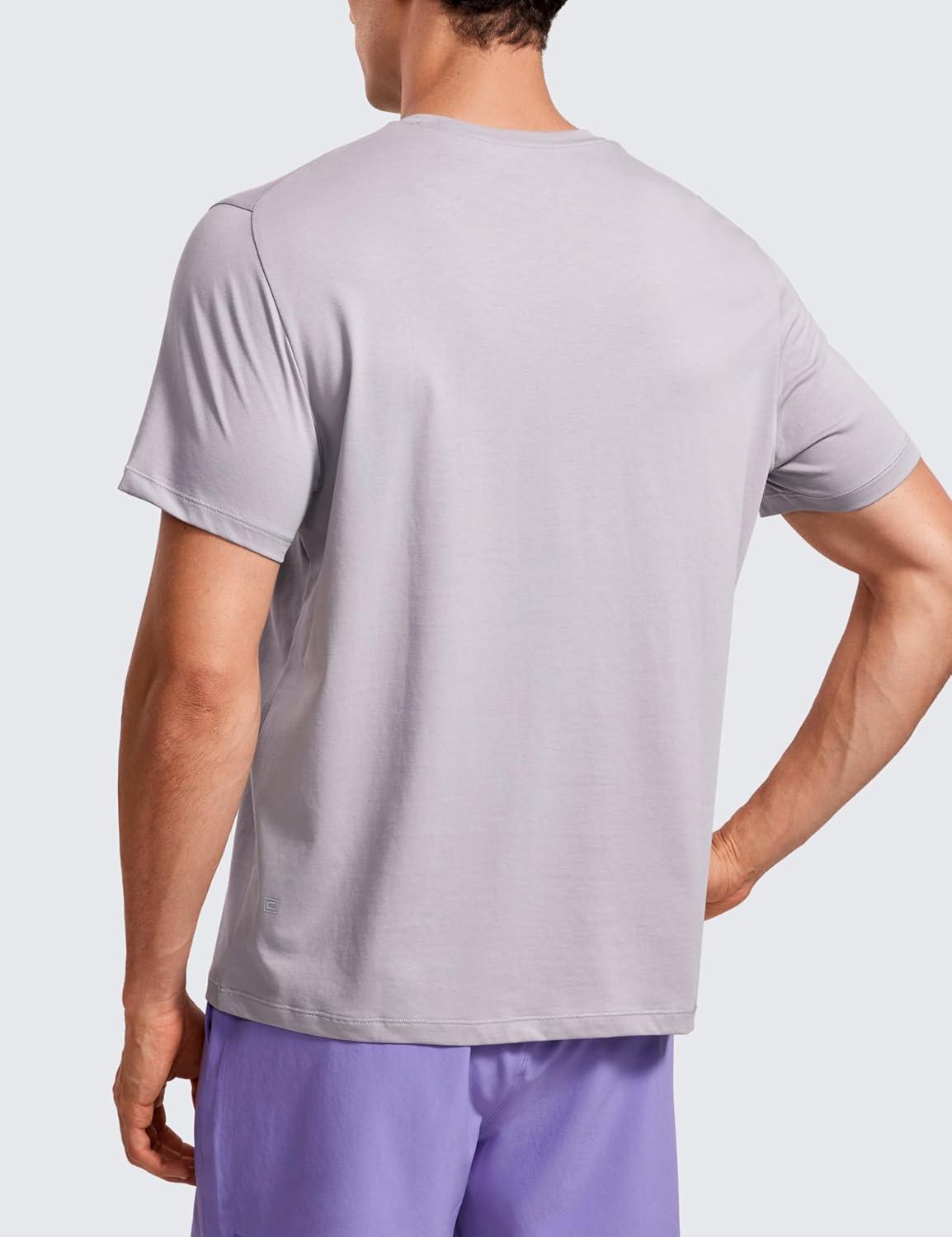 imageCRZ YOGA Mens Cotton Polyester Short Sleeve TShirt Classic Fit Casual Workout Tops Soft Premium TeeGull Gray