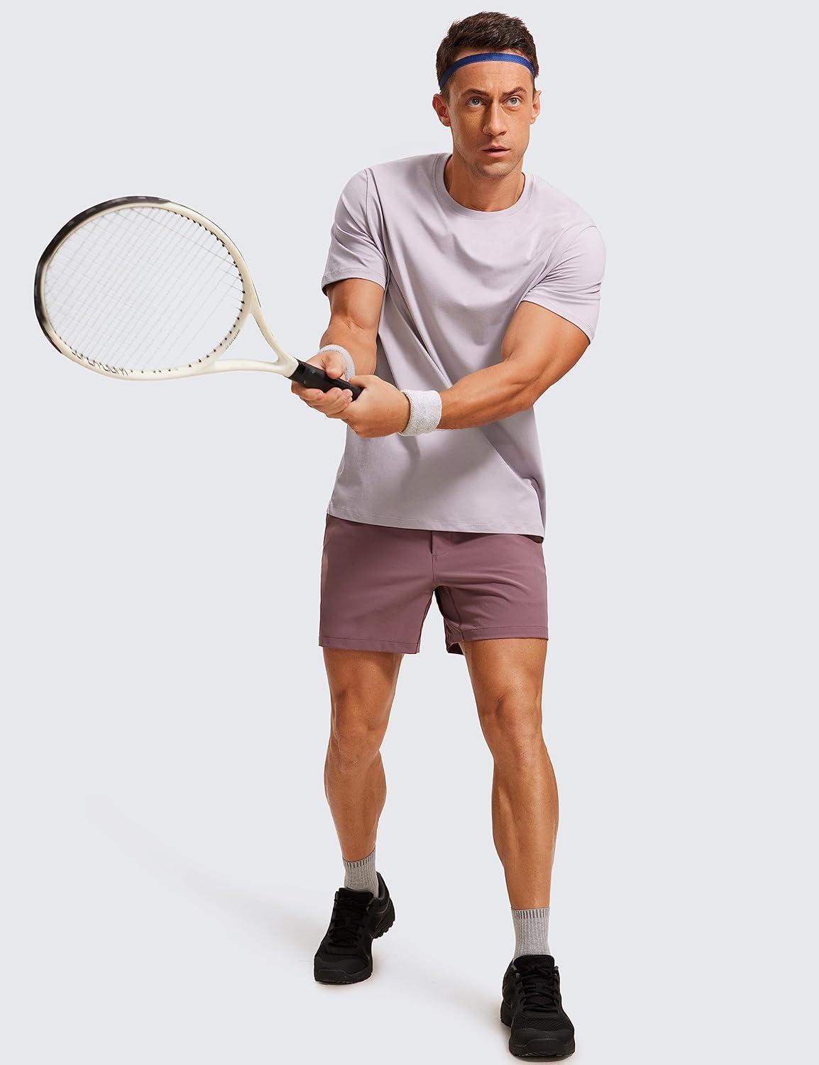 imageCRZ YOGA Mens Cotton Polyester Short Sleeve TShirt Classic Fit Casual Workout Tops Soft Premium TeeIced Iris