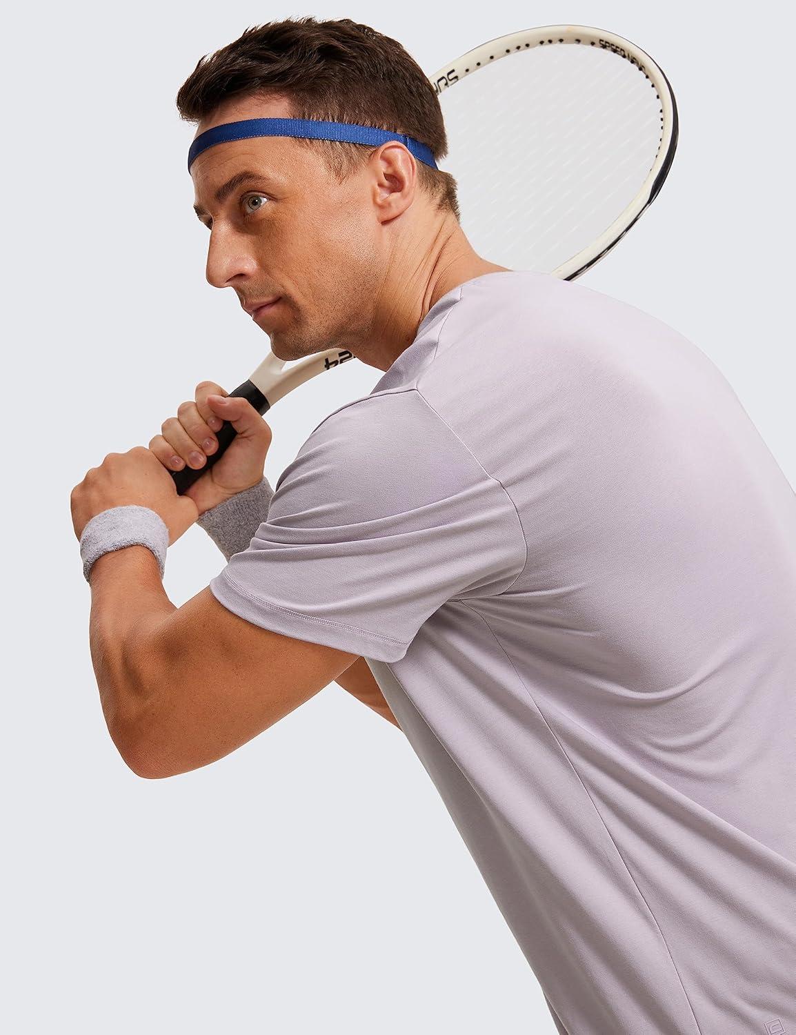 imageCRZ YOGA Mens Cotton Polyester Short Sleeve TShirt Classic Fit Casual Workout Tops Soft Premium TeeIced Iris