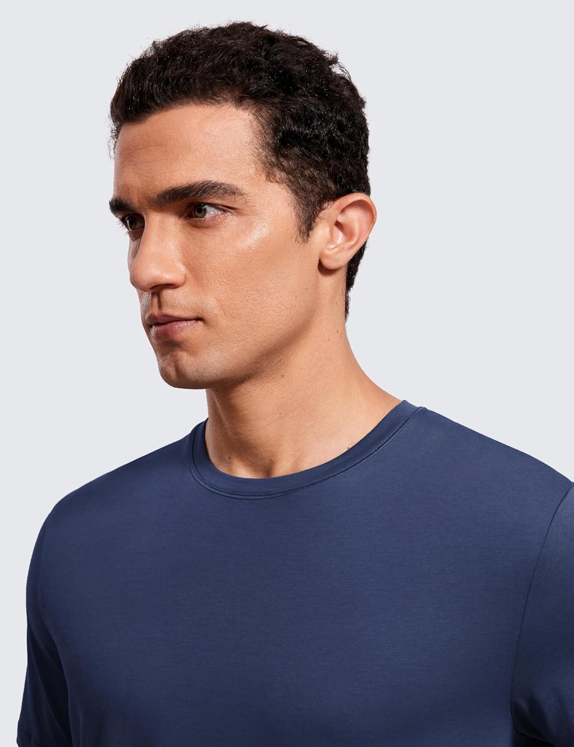 imageCRZ YOGA Mens Cotton Polyester Short Sleeve TShirt Classic Fit Casual Workout Tops Soft Premium TeeNight Sea Blue