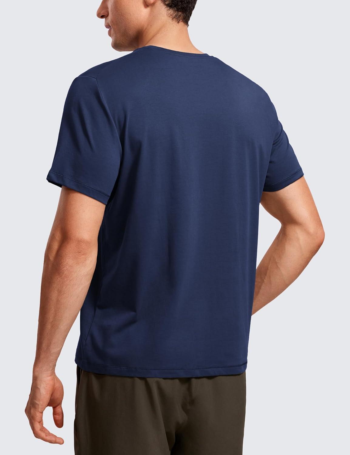 imageCRZ YOGA Mens Cotton Polyester Short Sleeve TShirt Classic Fit Casual Workout Tops Soft Premium TeeNight Sea Blue