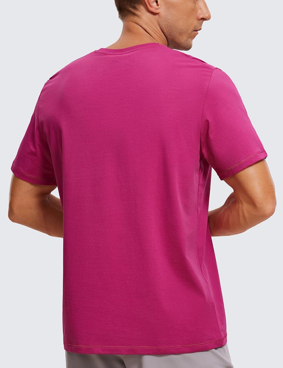 imageCRZ YOGA Mens Cotton Polyester Short Sleeve TShirt Classic Fit Casual Workout Tops Soft Premium TeeSizzling Pink