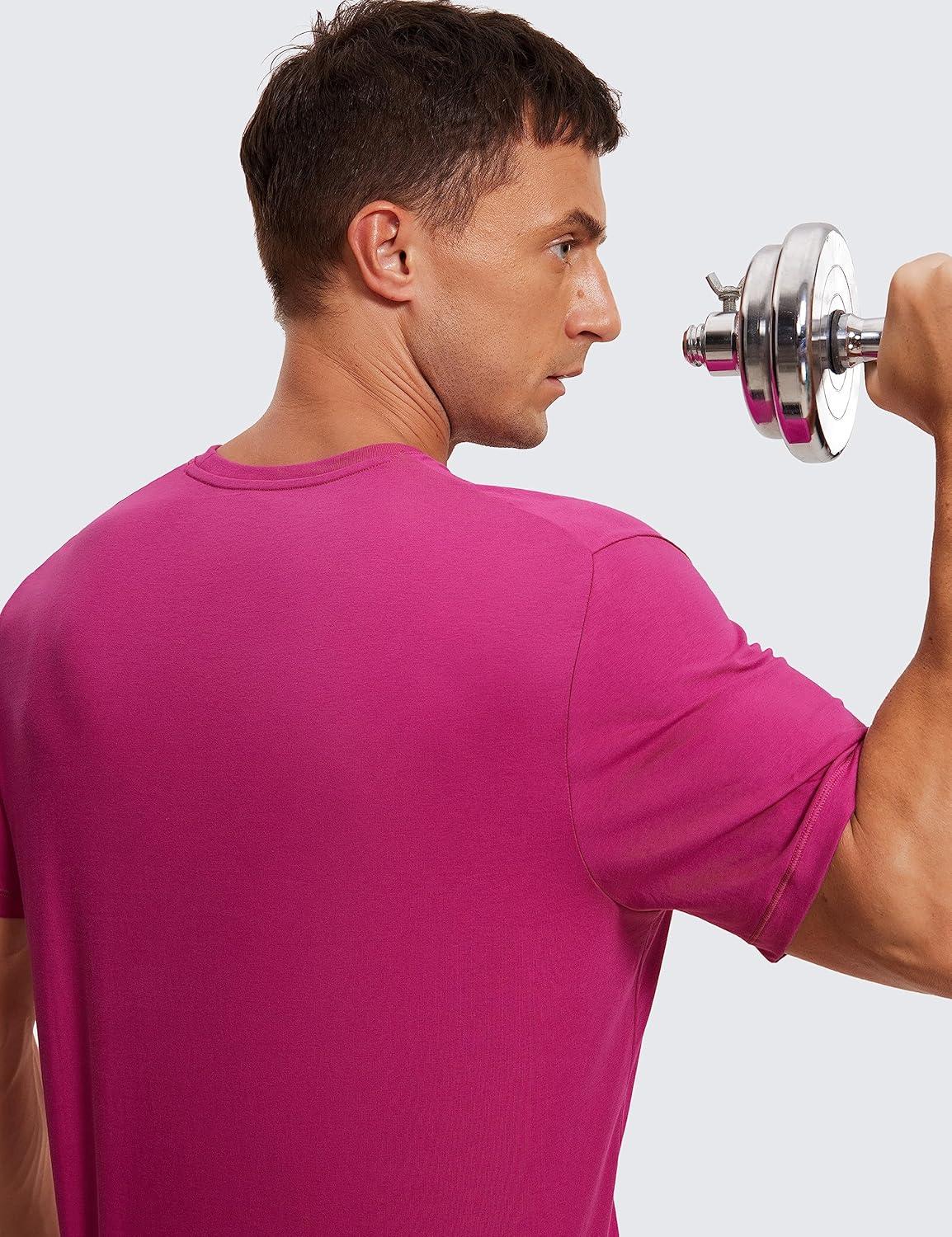 imageCRZ YOGA Mens Cotton Polyester Short Sleeve TShirt Classic Fit Casual Workout Tops Soft Premium TeeSizzling Pink
