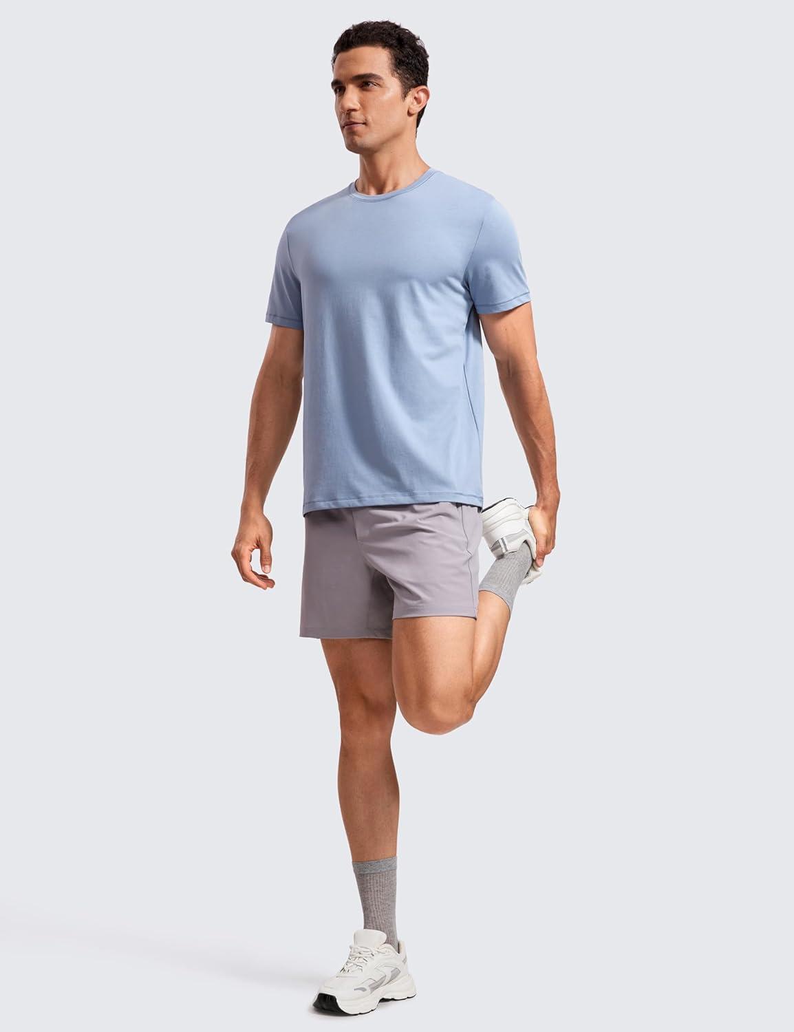 imageCRZ YOGA Mens Cotton Polyester Short Sleeve TShirt Classic Fit Casual Workout Tops Soft Premium TeeSlate Blue