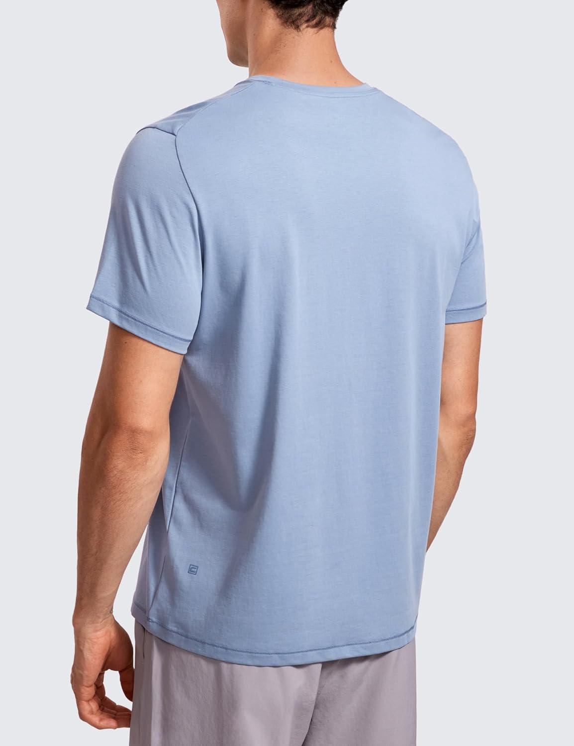 imageCRZ YOGA Mens Cotton Polyester Short Sleeve TShirt Classic Fit Casual Workout Tops Soft Premium TeeSlate Blue