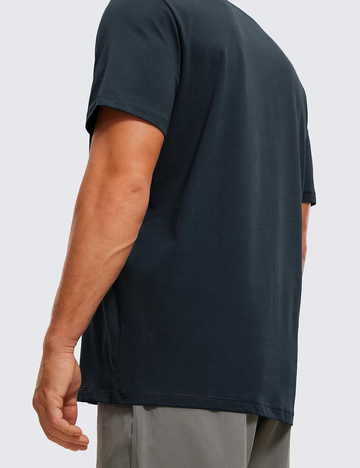 imageCRZ YOGA Mens Cotton Polyester Short Sleeve TShirt Classic Fit Casual Workout Tops Soft Premium TeeTrue Navy
