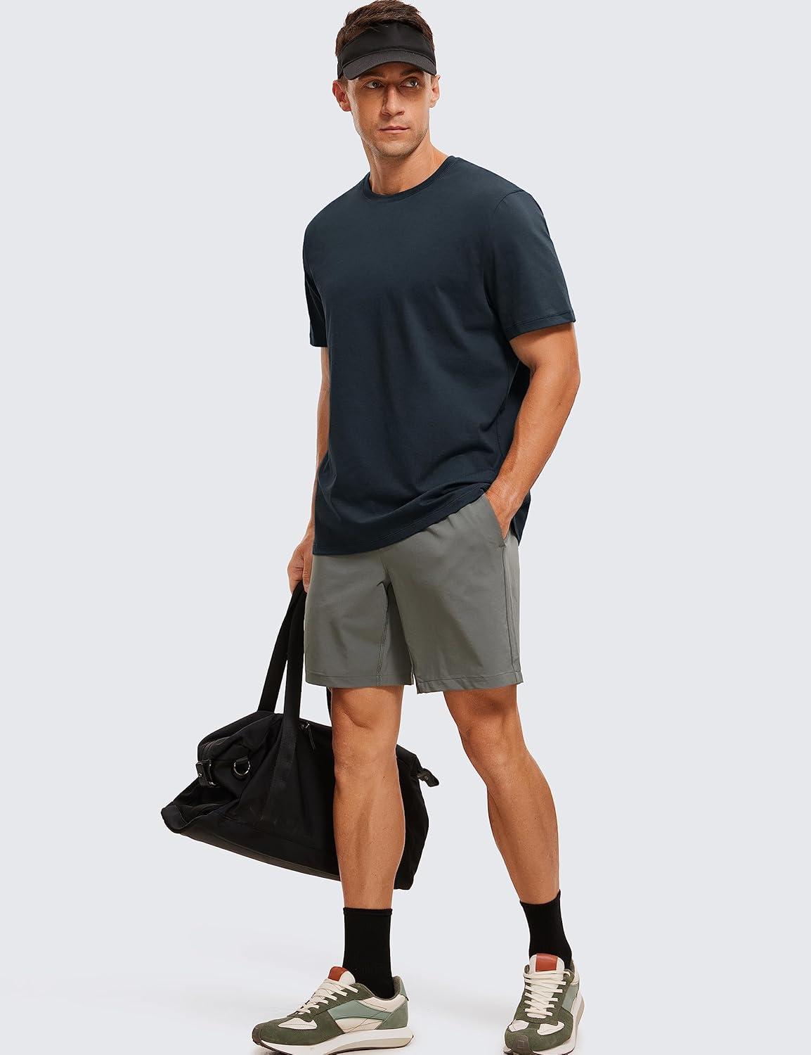 imageCRZ YOGA Mens Cotton Polyester Short Sleeve TShirt Classic Fit Casual Workout Tops Soft Premium TeeTrue Navy