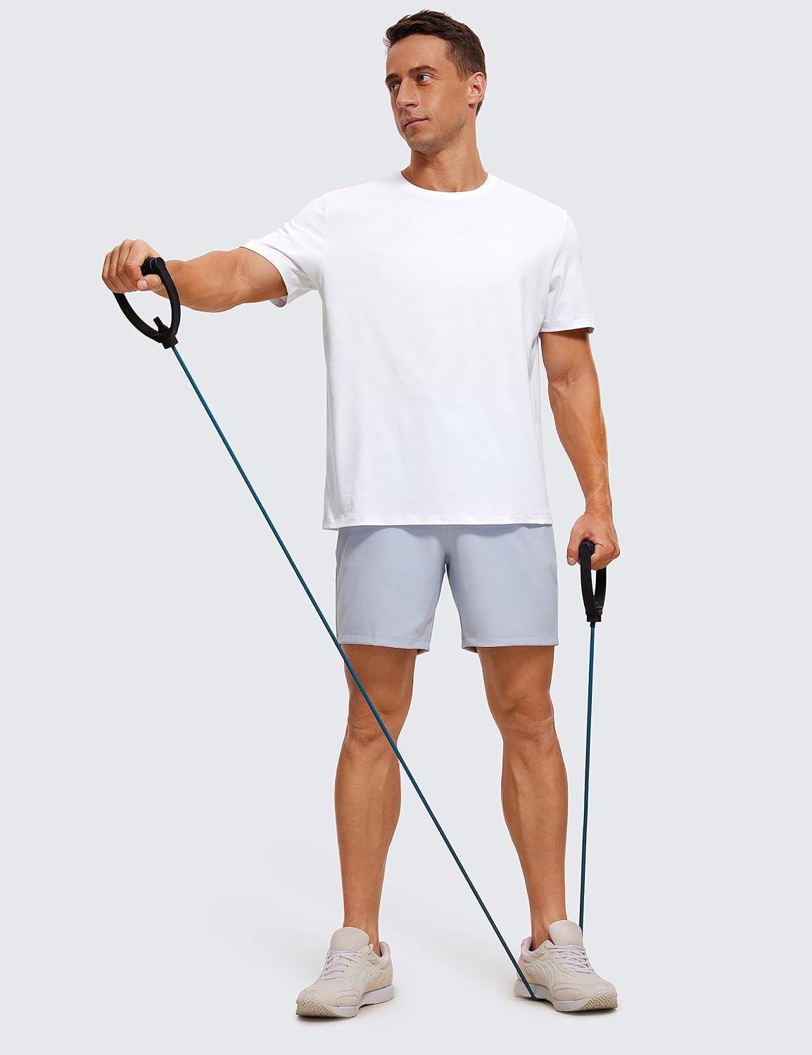 imageCRZ YOGA Mens Cotton Polyester Short Sleeve TShirt Classic Fit Casual Workout Tops Soft Premium TeeWhite