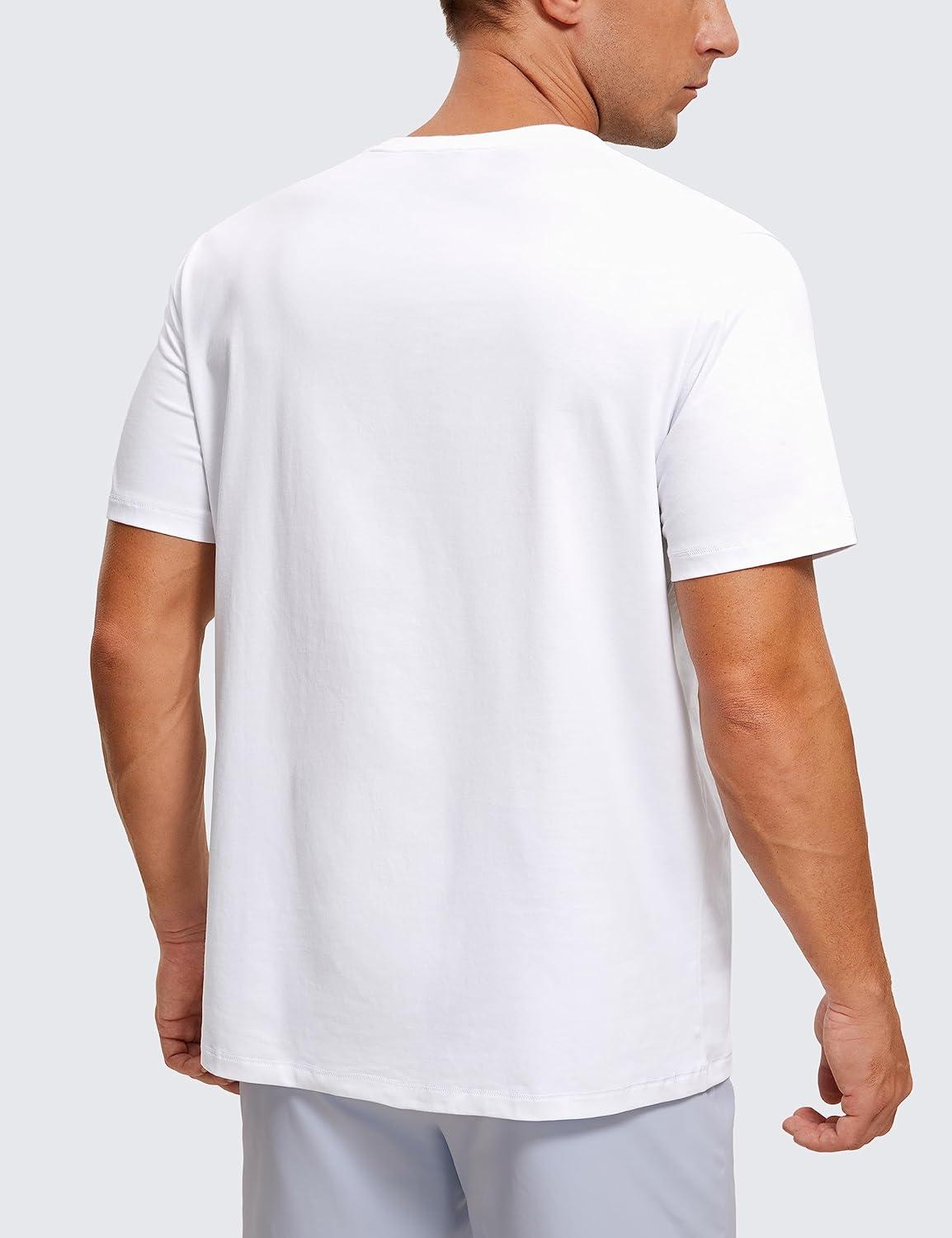 imageCRZ YOGA Mens Cotton Polyester Short Sleeve TShirt Classic Fit Casual Workout Tops Soft Premium TeeWhite