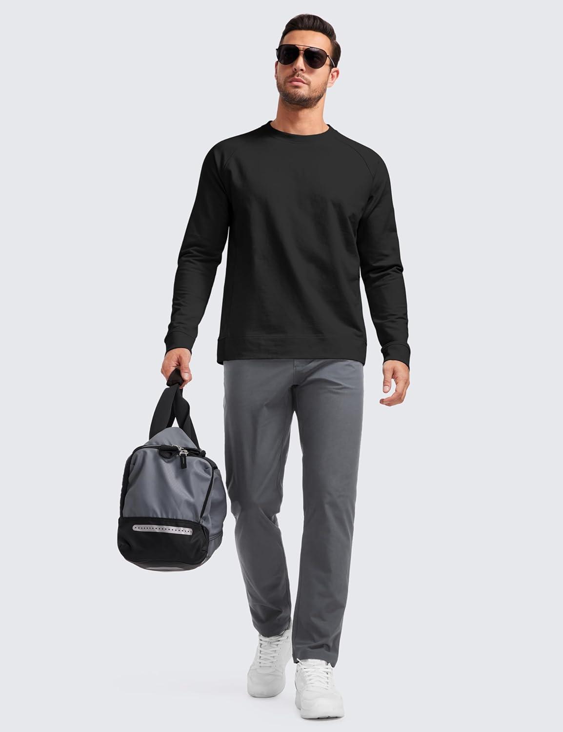 imageCRZ YOGA Mens Crewneck Sweatshirts French Terry Athletic Workout Sweat Shirts Casual Pullover Tops with Zipper PocketBlack