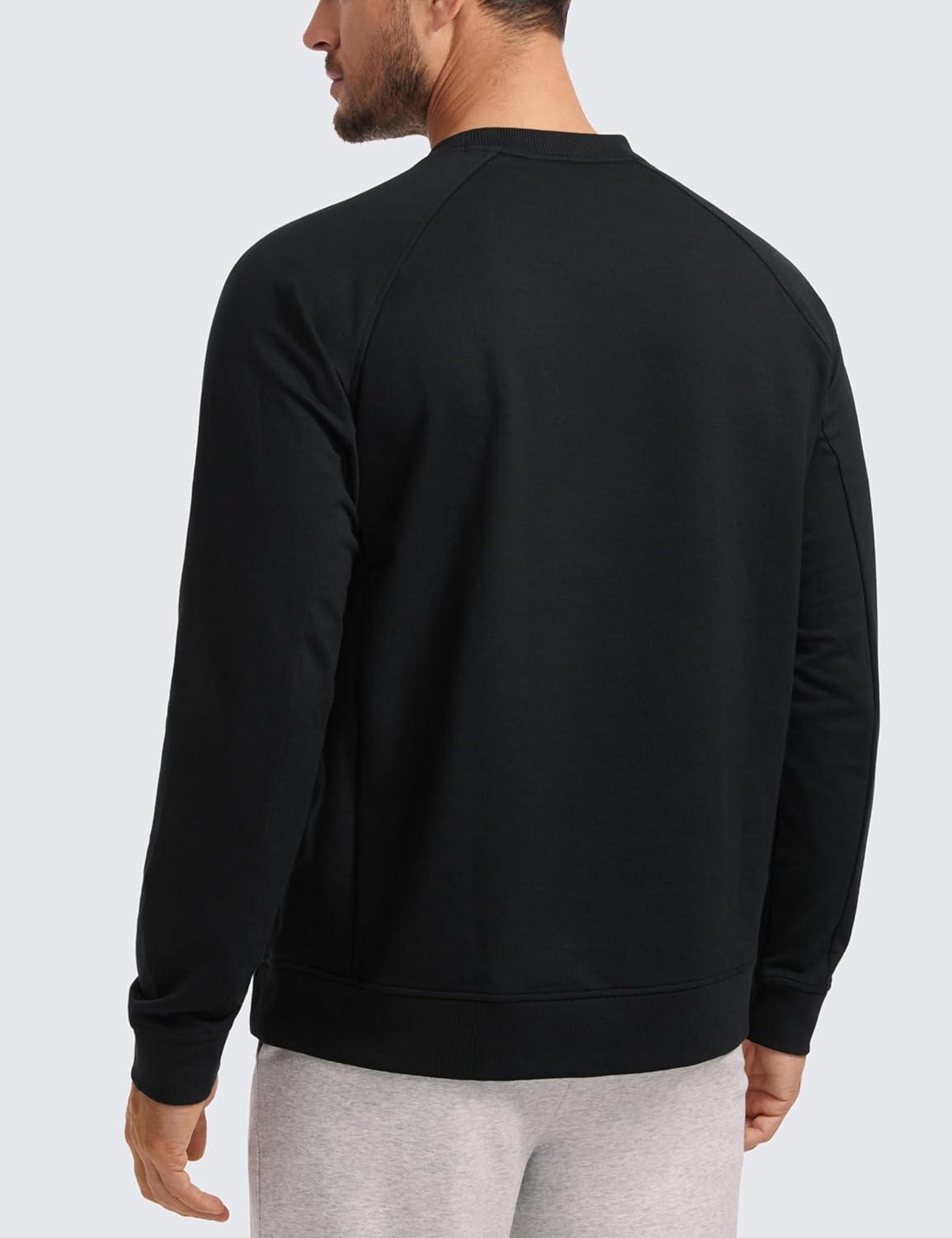 imageCRZ YOGA Mens Crewneck Sweatshirts French Terry Athletic Workout Sweat Shirts Casual Pullover Tops with Zipper PocketBlack