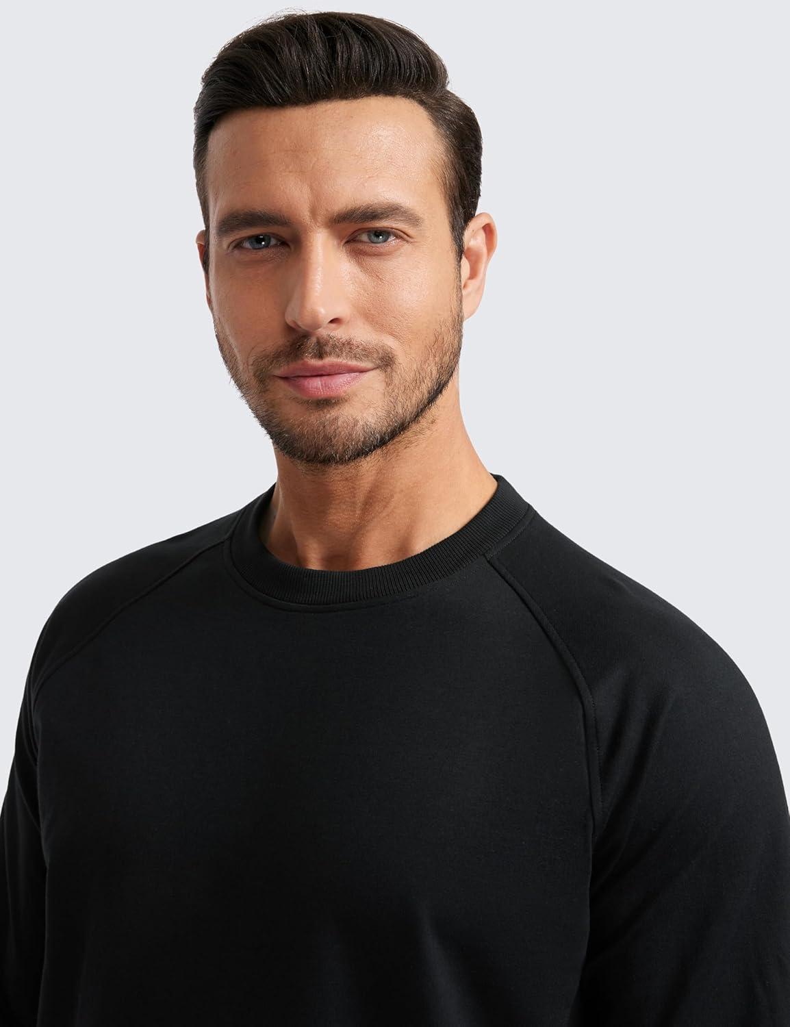 imageCRZ YOGA Mens Crewneck Sweatshirts French Terry Athletic Workout Sweat Shirts Casual Pullover Tops with Zipper PocketBlack