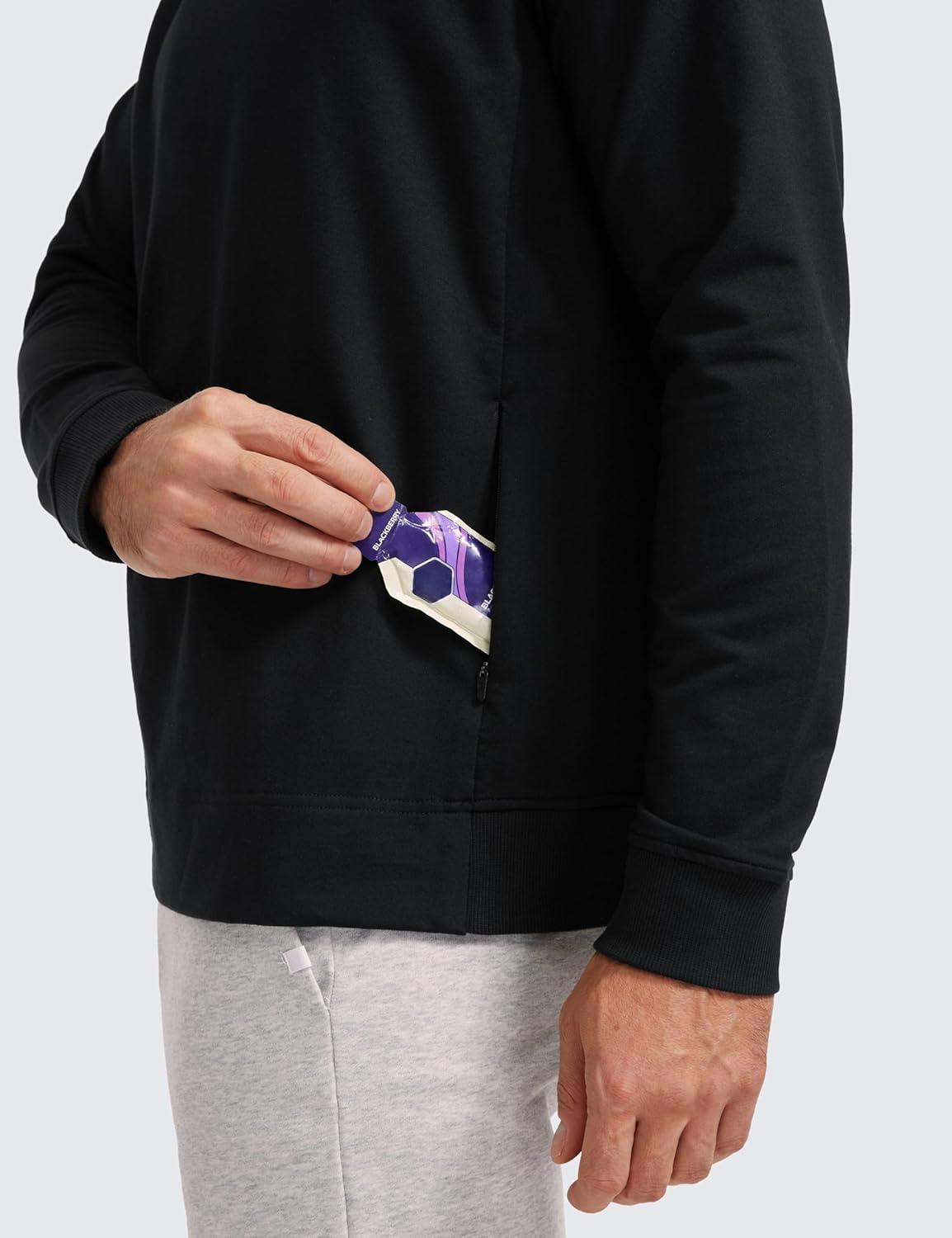 imageCRZ YOGA Mens Crewneck Sweatshirts French Terry Athletic Workout Sweat Shirts Casual Pullover Tops with Zipper PocketBlack