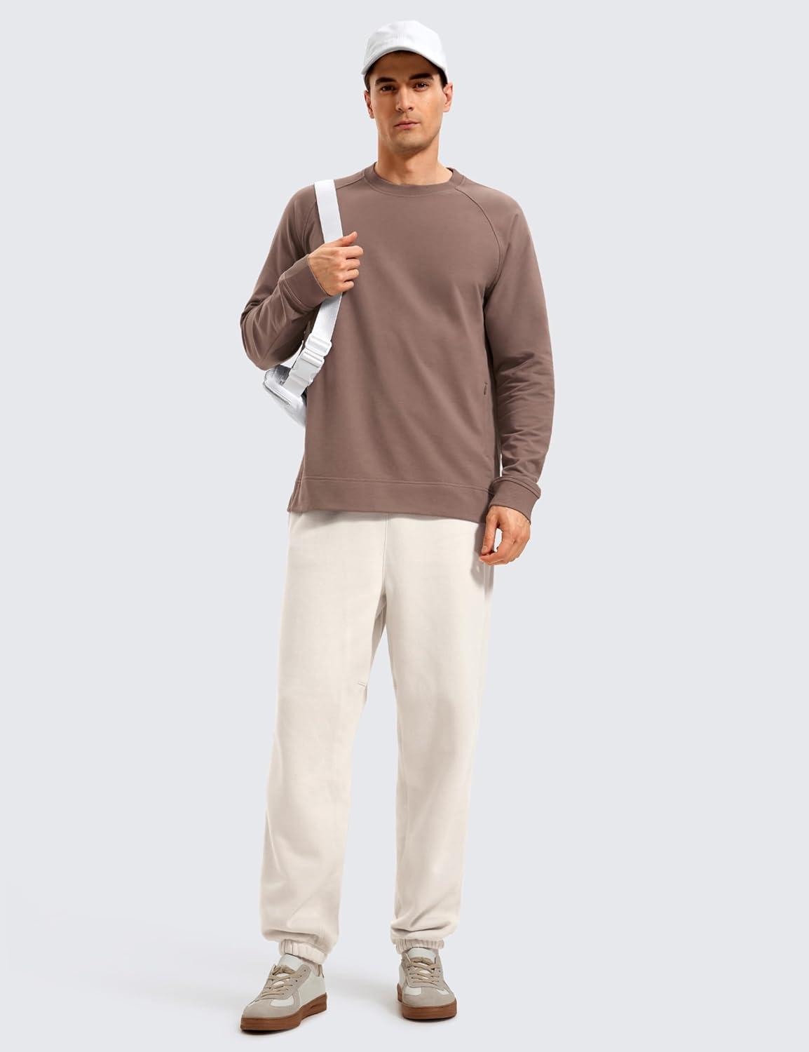 imageCRZ YOGA Mens Crewneck Sweatshirts French Terry Athletic Workout Sweat Shirts Casual Pullover Tops with Zipper PocketBrown Purple