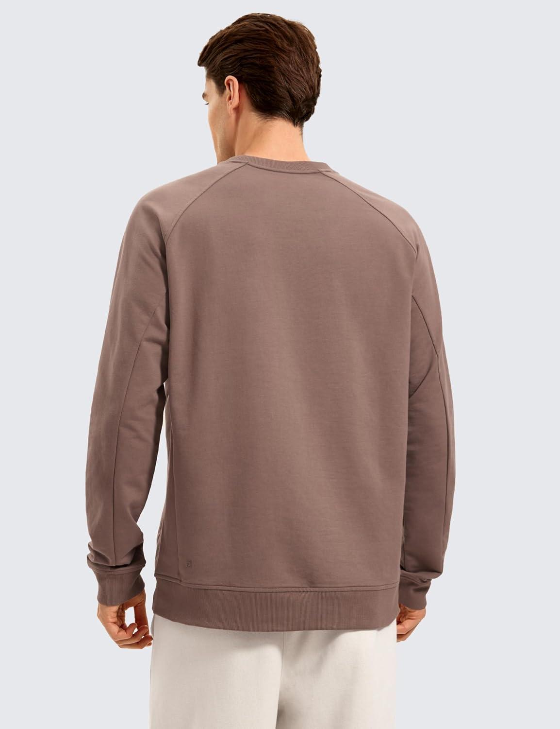 imageCRZ YOGA Mens Crewneck Sweatshirts French Terry Athletic Workout Sweat Shirts Casual Pullover Tops with Zipper PocketBrown Purple