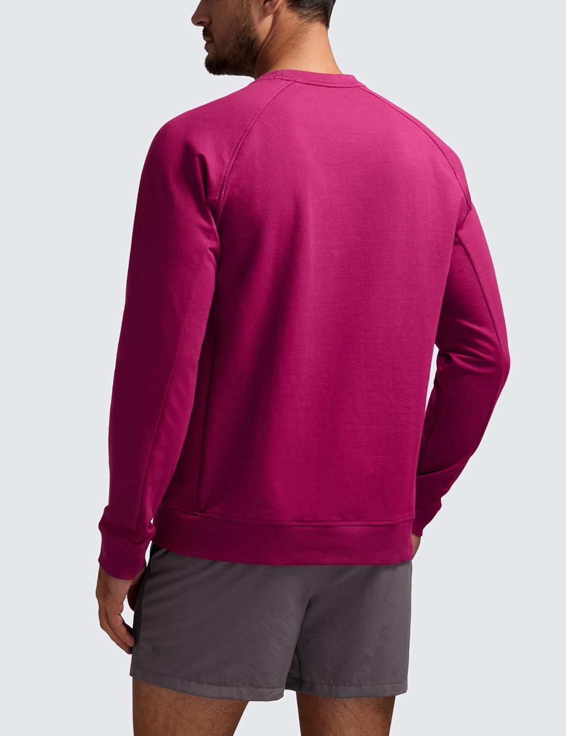 imageCRZ YOGA Mens Crewneck Sweatshirts French Terry Athletic Workout Sweat Shirts Casual Pullover Tops with Zipper PocketMagenta Purple