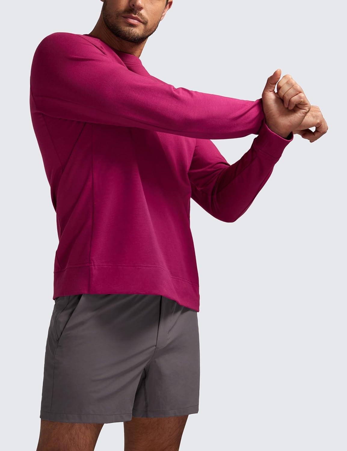 imageCRZ YOGA Mens Crewneck Sweatshirts French Terry Athletic Workout Sweat Shirts Casual Pullover Tops with Zipper PocketMagenta Purple