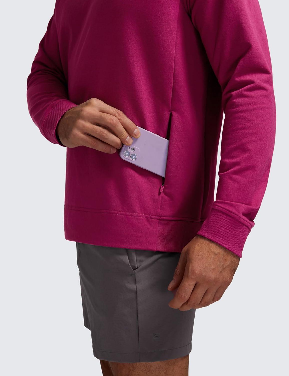 imageCRZ YOGA Mens Crewneck Sweatshirts French Terry Athletic Workout Sweat Shirts Casual Pullover Tops with Zipper PocketMagenta Purple