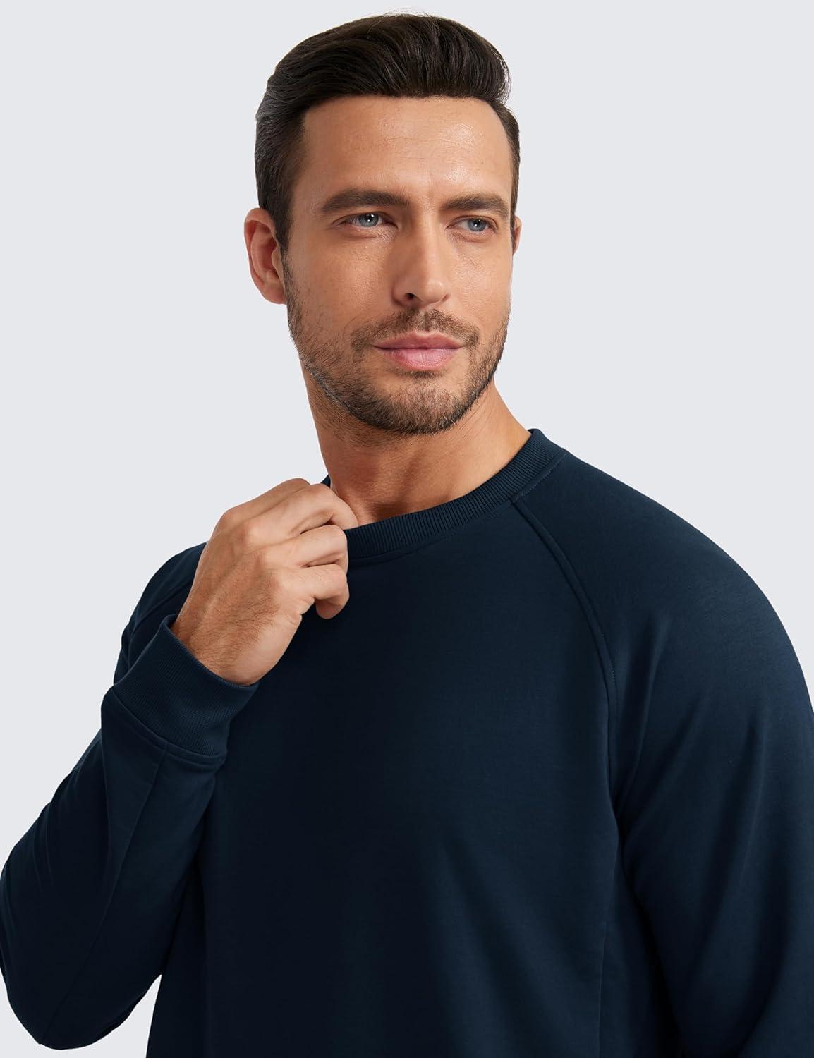 imageCRZ YOGA Mens Crewneck Sweatshirts French Terry Athletic Workout Sweat Shirts Casual Pullover Tops with Zipper PocketTrue Navy